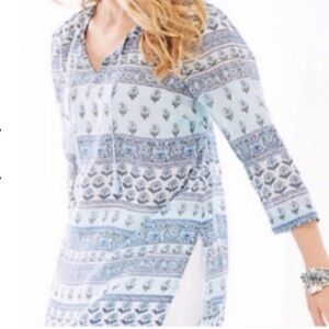 J Jill Tunic Top Beach Cover Up Size M Cottagecore Boho Floral Lightweight EUC